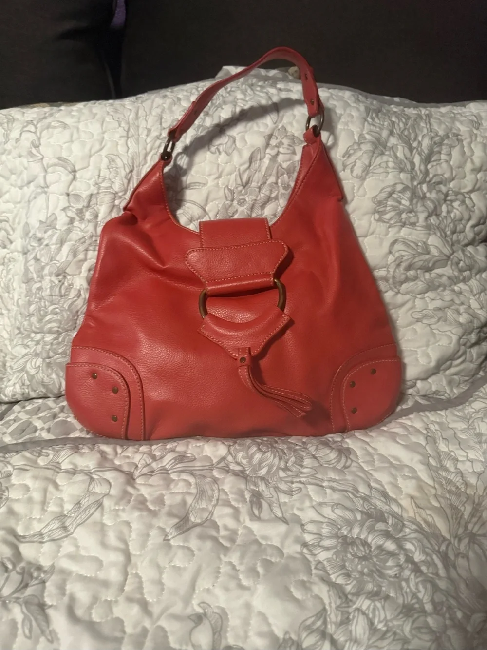 Salmon Colored Leather Hobo Shoulder Bag - Stylish Everyday Carry